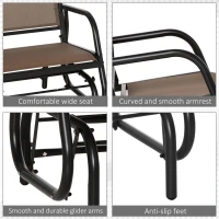 Outsunny 2 Piece Porch Glider Chair Set, Metal Frame Swing Glider Chair with Breathable Mesh Fabric, Curved Armrests and Steel Frame for Garden, Poolside, Backyard, Balcony, Brown(m-7)