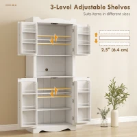 HOMCOM 73" Kitchen Pantry Cabinet, Freestanding Kitchen Hutch with 12 Door Shelves, Adjustable Shelves, Microwave Stand, White(m-5)