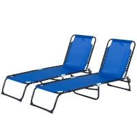 Outsunny Set of 2 Folding Chaise Lounge Chairs, Outdoor Sun Tanning Chairs with Reclining Back, Blue(m-1)