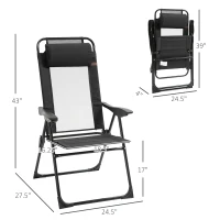 Outsunny Set of 4 Folding Patio Chairs, Camping Chairs with Adjustable Sling Back, Removable Headrest, Armrest for Garden, Backyard, Lawn, Black(m-3)