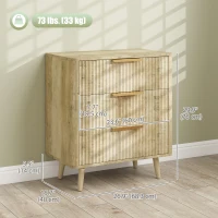 HOMCOM Fluted Chest of Drawers, Modern 3 Drawer Dresser with Pine Wood Legs, Finger Pulls for Closet, Living Room, Hallway, Oak(m-3)