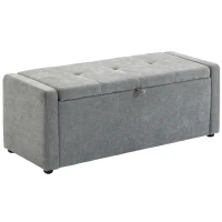 HOMCOM Storage Ottoman Bench, Linen-Look Fabric Upholstered Ottoman with Storage, Wide Padded Seat, Light Grey(m-9)