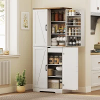 HOMCOM 72" Kitchen Pantry Cabinet, Farmhouse Storage Cabinet with 4 Doors, Drawer, 8 Door Shelves and Adjustable Shelf, White(m-8)