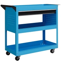 HOMCOM Tool Cart on Wheels, Utility Cart with Wheels, Ball Bearing Drawer, Storage Trays for Garage, Warehouse, Workshop, Blue(m-9)