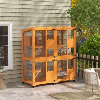 PawHut 2PCs Wooden Catio with Waterproof Roof, Resting Box, Wheels, Orange(m-10)