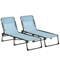 Outsunny Set of 2 Folding Chaise Lounge Chairs, Outdoor Sun Tanning Chairs with Reclining Back, Light Blue(m-11)