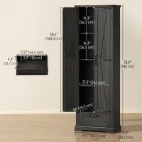 HOMCOM 71" Pantry Cabinet, Kitchen Storage Cabinet with Adjustable Shelves, 2 Doors and Drawer for Dining Room, Black(m-3)