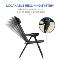 Outsunny Set of 4 Folding Patio Chairs, Camping Chairs with Adjustable Sling Back, Removable Headrest, Armrest for Garden, Backyard, Lawn, Black(m-5)