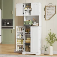 HOMCOM 71.5" Tall Pantry Cabinet, Farmhouse Kitchen Storage Cabinet with Adjustable Shelves, 8 Door Spice Racks, White(m-1)