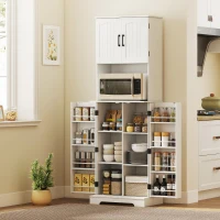 HOMCOM 71.5" Tall Pantry Cabinet, Farmhouse Kitchen Storage Cabinet with Adjustable Shelves, 8 Door Spice Racks, White(m-11)