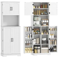 HOMCOM 71.5" Tall Pantry Cabinet, Farmhouse Kitchen Storage Cabinet with Adjustable Shelves, 8 Door Spice Racks, White(m-12)