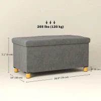 HOMCOM Storage Ottoman Bench, Velvet Upholstered Foldable Ottoman Footrest, Foot Stool with Wood Legs for Living Room, Bedroom(m-3)