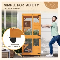 PawHut 2PCs Wooden Catio with Waterproof Roof, Resting Box, Wheels, Orange(m-6)