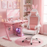 HOMCOM Cute Racing Gamer Chair, PU Leather Gaming Chair with Footrest, Headrest and Lumbar Support, Pink