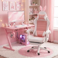 HOMCOM Cute Racing Gamer Chair, PU Leather Gaming Chair with Footrest, Headrest and Lumbar Support, Pink(m-1)