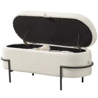 HOMCOM Storage Ottoman with Lift-Up Lid and Steel Legs, 45 Inches Sherpa Fleece Storage Chest for Living Room, Cream White(m-2)
