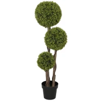 HOMCOM 45 Inch Potted Fake Plant, Artificial Boxwood Topiary Tree, Triple Ball Tree for Indoor and Outdoor, Green(m-9)
