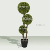 HOMCOM 45 Inch Potted Fake Plant, Artificial Boxwood Topiary Tree, Triple Ball Tree for Indoor and Outdoor, Green(m-3)