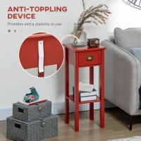 HOMCOM 2-Tier Nightstand, Side Table with Drawer and Shelf for Living Room or Bedroom, Set of 2, Red(m-6)
