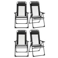 Outsunny Set of 4 Folding Patio Chairs, Camping Chairs with Adjustable Sling Back, Removable Headrest, Armrest for Garden, Backyard, Lawn, Black(m-1)