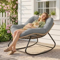 Outsunny Indoor Outdoor Papasan Rocking Chair, Oversized Rocking Egg Chair with Cushion for Garden, Patio, Grey(m-8)