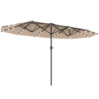 Outsunny 174" Double-Sided Sun Umbrella Garden Parasol Patio Sun Shade Outdoor with LED Solar Light, Khaki(m-9)