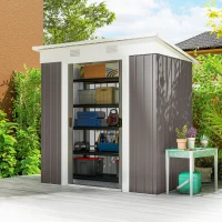 Outsunny 5.7' x 3.6' Outdoor Storage Shed, Metal Garden Tool Storage House Organizer with Lockable Sliding Doors and Vents for Backyard Patio Lawn, Light Grey(m-1)