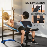 Soozier Adjustable Weight Bench with Barbell Rack and Leg Developer for Weight Lifting and Strength Training Multifunctional Workout Station for Home Gym Fitness, Black(m-6)