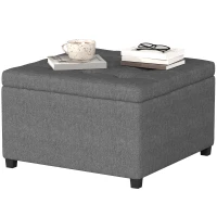HOMCOM Round Storage Ottoman Bench, Button Tufted Ottoman with Flip Top for Living Room, Entryway and Bedroom, Gray(m-11)