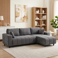 HOMCOM Sectional Couch with Integrated Seat, 3 Seater L-Shaped Sofa with Changeable Chaise, Spring Cushion, Charcoal Grey(m-1)