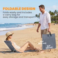 Outsunny 2 Pieces Beach Lounge Chair, Outdoor Folding Chaise Lounge Set w/ Pillow for Sunbath, Snap, Grey(m-7)