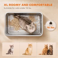 PawHut Stainless Steel Litter Box, XL Sifting Cat Litter Box for Medium, Large Cat, Non-Sticky, Odour Free, Easy Clean, Silver(m-8)