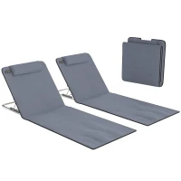 Outsunny 2 Pieces Beach Lounge Chair, Outdoor Folding Chaise Lounge Set w/ Pillow for Sunbath, Snap, Grey(m-13)
