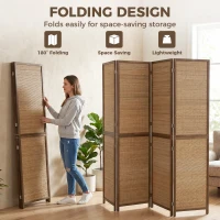 HOMCOM Room Divider, 4 Panel Folding Privacy Screen, 6 FT Tall Hand-Woven Bamboo Wall Partition, Brown(m-6)