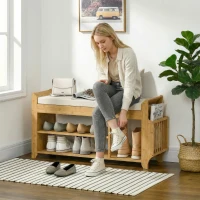 HOMCOM Shoe Bench with Cushioned Seat Shoe Storage Bench with Side Umbrella Holder for Entryway Natural and Cream(m-9)