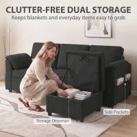HOMCOM Sectional Sofa Bed Reversible Pull Out Sleeper Sofa Storage Ottoman, Black(m-6)