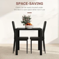 HOMCOM 3-Piece Rectangular Glass Kitchen Table and Chairs with Metal Frame and Faux Leather Upholstery for Dining Room, Black(m-4)