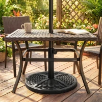 Outsunny 21 lbs Cement Round Market Umbrella Base Holder, 18" Heavy Duty Parasol Stand with Rattan Design for Patio, Black(m-9)