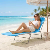 Outsunny Outdoor Lounge Chair, Portable Adjustable Reclining Seat Folding Chaise Lounge Patio Camping Beach Tanning Chair Bed with Pillow, Blue(m-9)