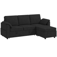HOMCOM Sectional Sofa Bed Reversible Pull Out Sleeper Sofa Storage Ottoman, Black(m-2)