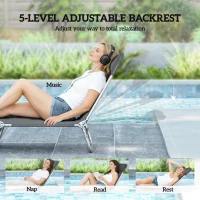 Outsunny Folding Outdoor Lounge Chair, Reclining Tanning Chair with 5-Position Adjustable Backrest, Dark Grey(m-4)
