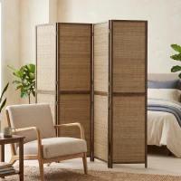 HOMCOM Room Divider, 4 Panel Folding Privacy Screen, 6 FT Tall Hand-Woven Bamboo Wall Partition, Brown(m-2)
