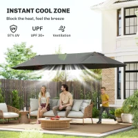 Outsunny Extra Large 15 ft Patio Umbrella, Double-Sided Wide Outdoor Umbrella with Crank Handle and Air Vents for Backyard, Deck, Pool, Market, Gray(m-5)