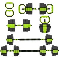 Soozier 6-in-1 Adjustable Dumbbell Set, Used as Kettlebell, Barbell, Dumbbell, Push-Up Stand, 66lbs Free Weights Set, Green(m-9)