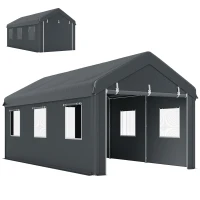 Outsunny 10' x 20' Carport, Heavy Duty Portable Garage with 6 Mesh Windows and 2 Doors, Dark Grey(m-9)
