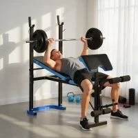 Soozier Adjustable Weight Bench with Barbell Rack and Leg Developer for Weight Lifting and Strength Training Multifunctional Workout Station for Home Gym Fitness, Black(m-1)