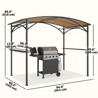Outsunny 8' x 5' Hardtop Grill Gazebo, Outdoor BBQ Gazebo with PC Board Roof, BBQ Canopy Gazebo with 2 Side Shelves and 5 Hooks(m-3)