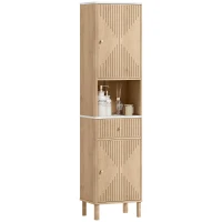 HOMCOM 66" Tall Bathroom Cabinet, Freestanding Slim Bathroom Storage Cabinet with Silent-Glide Drawer, Adjustable Shelves, Oak(m-9)