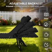 Outsunny Outdoor Folding Lounge Chair, 4-Level Adjustable Chaise Lounge with Headrest, Tanning Chair Beach Bed Reclining Lounger Cot for Camping, Hiking, Backyard, Black(m-4)