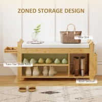 HOMCOM Shoe Bench with Cushioned Seat Shoe Storage Bench with Side Umbrella Holder for Entryway Natural and Cream(m-4)